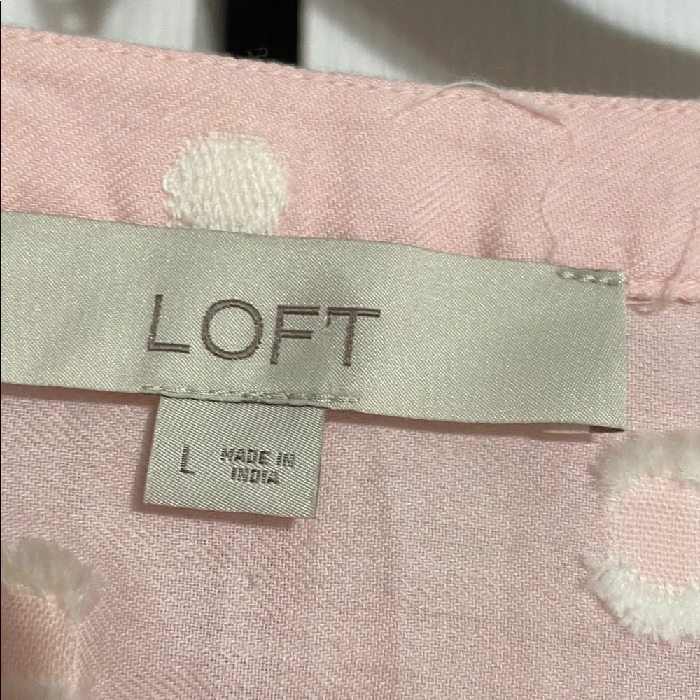 LOFT Pink & white cotton blend Dot Pullover Blouse top shirt size LARGE - Picture 9 of 11